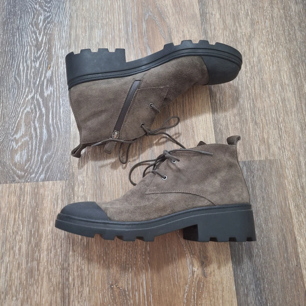 Eileen Fisher Reese Waterproof Suede Bootie In Mushroom Brown/ Gray, Sz 10